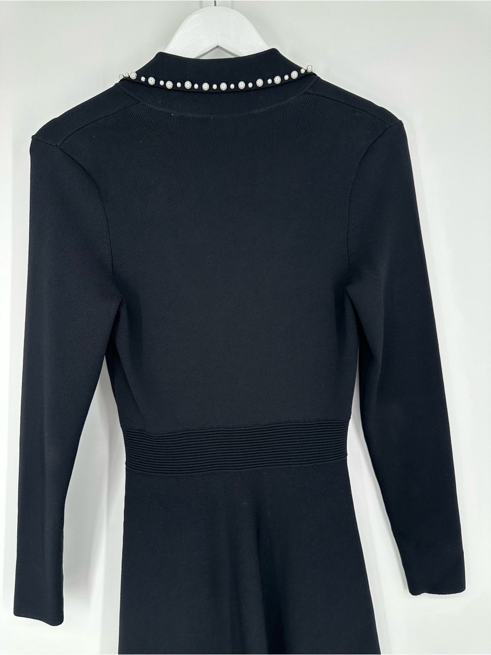 Sandro Paris Pearl Lapel Long Sleeve Fit & Flare Sweater Mini Dress - Black - Picture 12 of 16